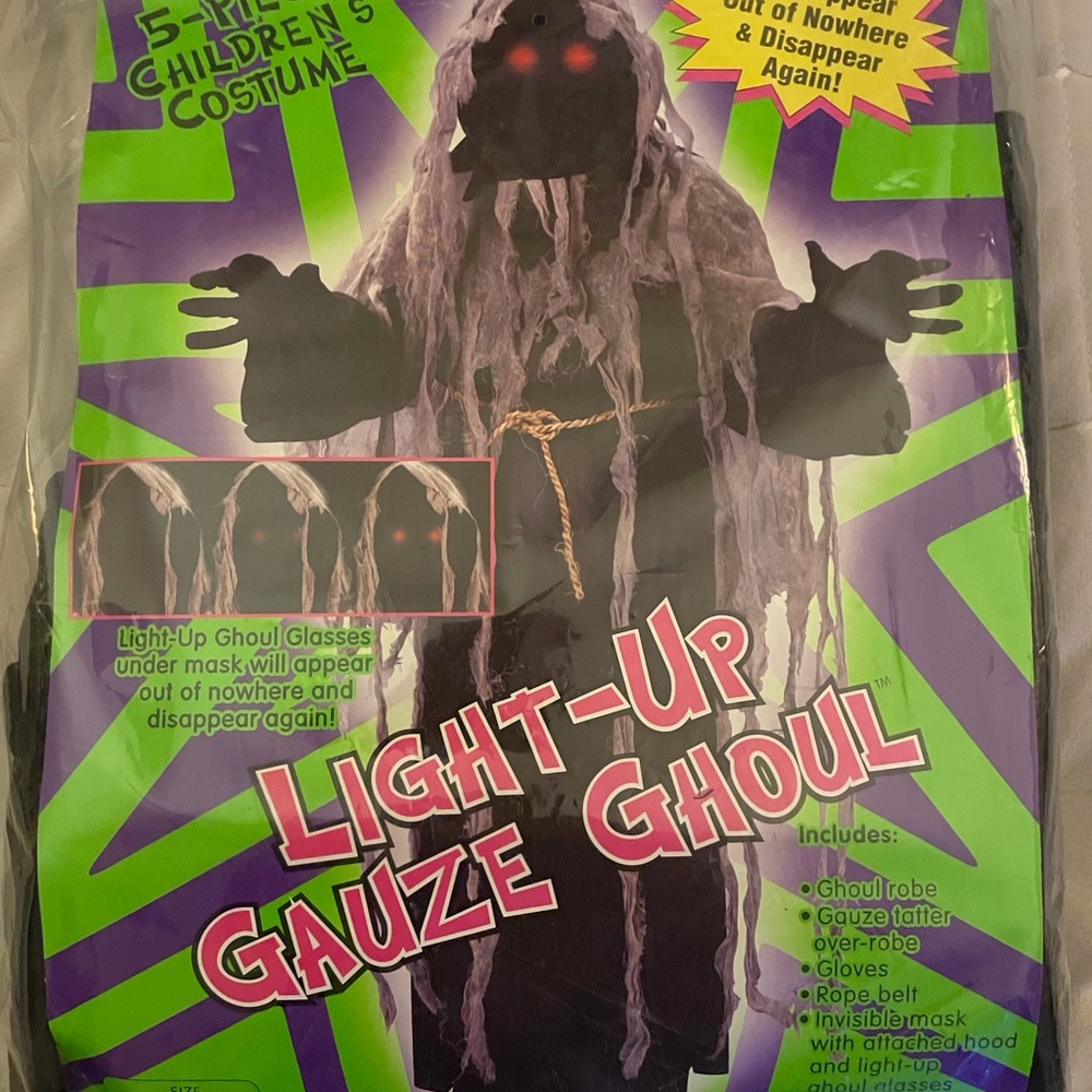 Fun World Light Up Gauze Ghoul 5 Piece Costume - Kids Size Medium (8-10)